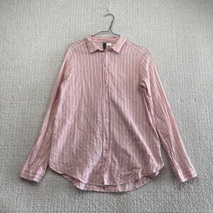 Divided x H&M Long Sleeve Button Up Shirt Coquette Pink Striped Preppy wom Sz 4